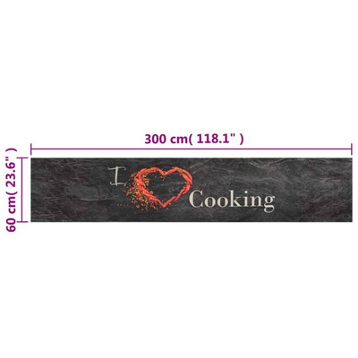 vidaXL Dywanik kuchenny, wzór z napisem Cooking, czarny, 60x300 cm