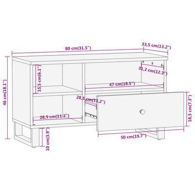 vidaXL Szafka pod TV, brązowo-czarna 80x33,5x46 cm, lite drewno mango