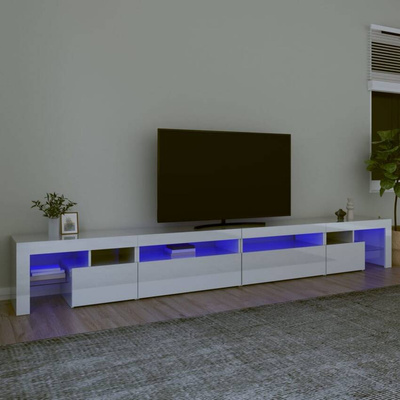 vidaXL Szafka pod TV ze światłem LED, błyszcząca, biała, 290x36,5x40cm