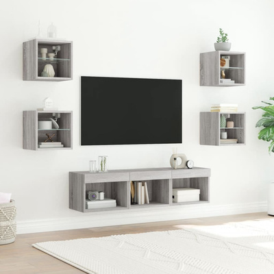 7-częściowy zestaw mebli TV z LED, szary dąb sonoma