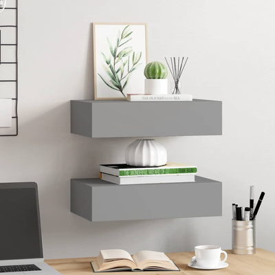 vidaXL Półki ścienne z szufladą, 2 szt., szare, 40 x 23,5 x 10 cm, MDF