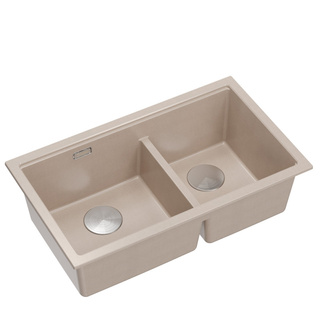 Zlewozmywak granitowy LOGAN 120 – dwukomorowy, wpuszczany, pearl beige/elementy stalowe, Quadron