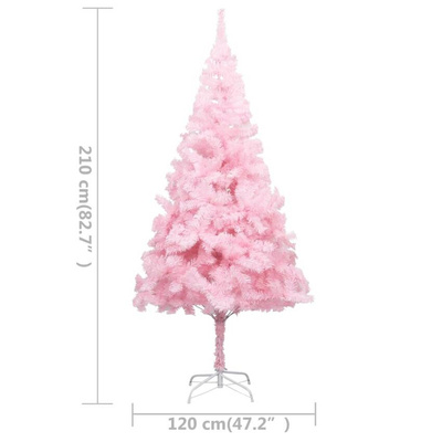 Sztuczna choinka z lampkami i bombkami, różowa, 210 cm, PVC vidaXL