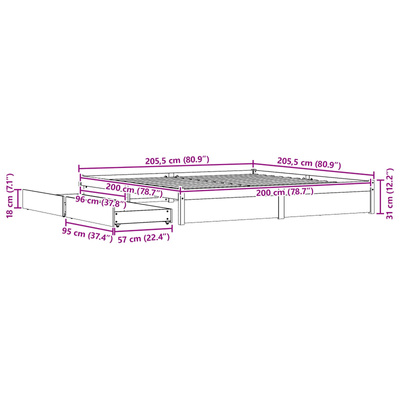 Ramka łóżka Woskowy Brąz 200 x 200 cm Lite drewno sosnowe
