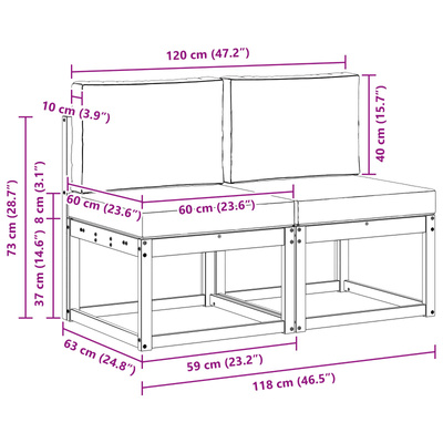 2 Sztuka Środkowa sofa ogrodowa Lite Drewno Akacji Naturalny