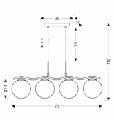LUMOS lampa wisząca 4x20W G9 chrom klosze szklane  grafitowe nowoczesna elegancka oprawa oświetleniowa salon jadalnia sypialnia glamour
