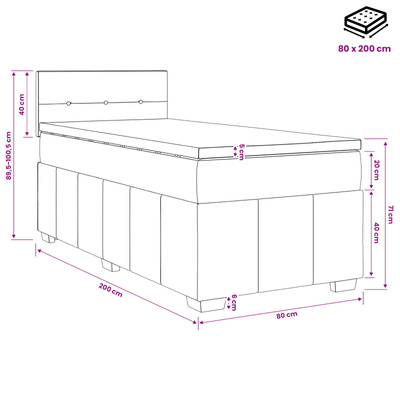 Łóżko kontynentalne z materacem Czarny 80 x 200 cm tkanina