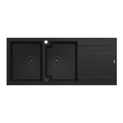 EVAN 121 GraniteQ zlewozmywak z syfonem Push To Open 2-komorowy z/o (1160x500x210; kom. 420x340) pure carbon / elementy pure carbon