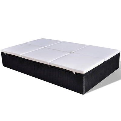 vidaXL Podwójny leżak z poduszką, polirattan, czarny