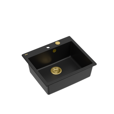 MORGAN 110 GraniteQ zlewozmywak pure carbon z syfonem Push To Open kol. złoty 1-komorowy b/o + zaczepy 4 szt
