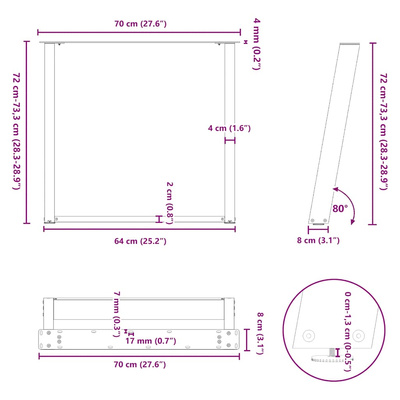 Nogi do stołu jadalnego w kształcie litery U 2 szt. Czarne 70x(72-73) cm Stal