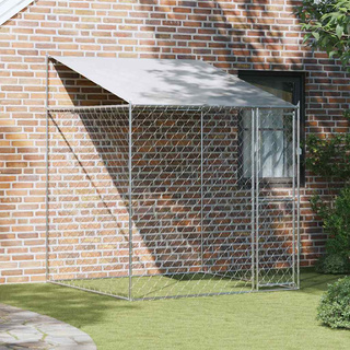 Klatka dla psa z dachem srebrny 200 x 200 x 258 cm Stal i PE