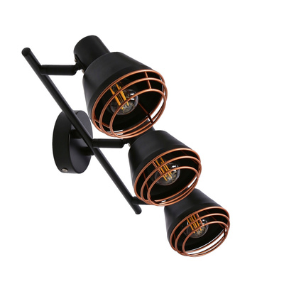Lampa ścienna/sufitowa czarna klosz miedziany 3xE14 40W Neria 93-82572