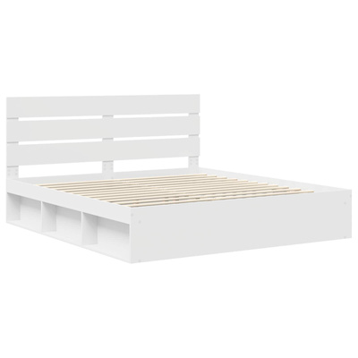 Ramka łóżka Z zagłówkiem Biały 200 x 200 cm Lite drewno sosnowe