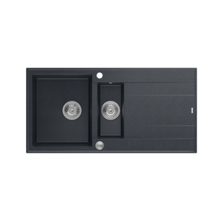 EVAN 156 GraniteQ zlewozmywak z syfonem Push To Open 1,5-komorowy z/o (1000x500x210; kom. 420x480) black diamond / elementy stalowe