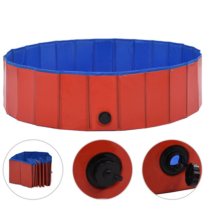 vidaXL Składany basen dla psa, czerwony, 120 x 30 cm, PVC