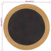 vidaXL Pleciony dywan, czarno-naturalny, 120cm, juta, bawełna, okrągły