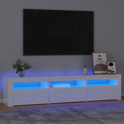 vidaXL Szafka pod TV z oświetleniem LED, biała z połyskiem,180x35x40cm
