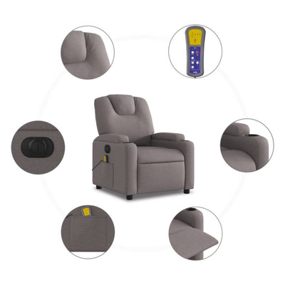 vidaXL Rozkładany fotel masujący, elektryczny, kolor taupe, tkanina model standard
