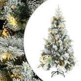 vidaXL Choinka flokowana śniegiem z szyszkami i lampkami 195 cm PVC/PE