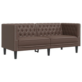 Sofa Chesterfield, 2-os., brązowa, tapicerowana sztuczną skórą