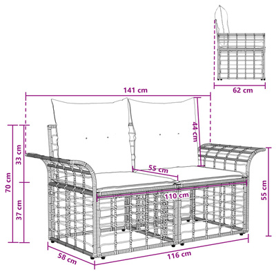 Ogrodowy loveseat 2 szt. 2-Liczba miejsc Czarny i Ciemnoszary