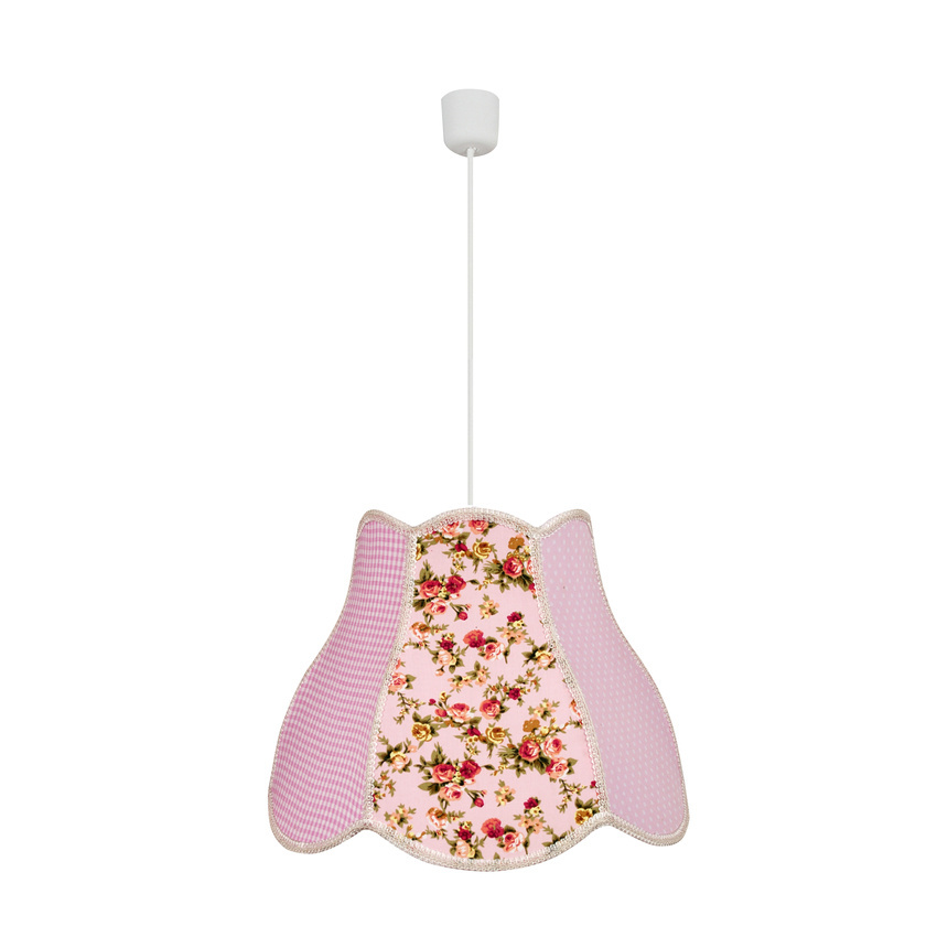 Lampa wisząca Zuza z abażurem różowo-biała pojedyncza do pokoju dziecka