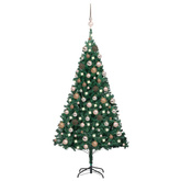 vidaXL Sztuczna choinka z lampkami i bombkami, zielona, 150 cm, PVC model standard