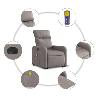 vidaXL Podnoszony fotel masujący, elektryczny, rozkładany, kolor taupe
