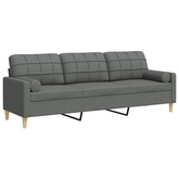 3-osobowa sofa z poduszkami, ciemnoszara, 210 cm, obita tkaniną