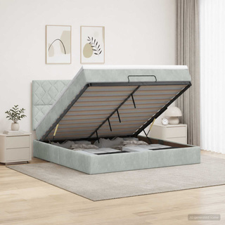 Łóżko ottoman z materacem jasnoszary 140 x 190 cm Welur