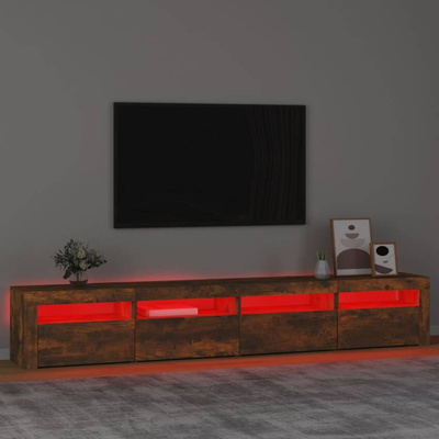 Szafka pod TV z oświetleniem LED, przydymiony dąb, 240x35x40 cm vidaXL
