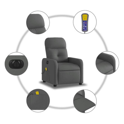 vidaXL Rozkładany fotel masujący, elektryczny, ciemnoszary, tkanina wariant 10