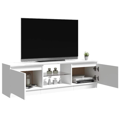 Szafka pod TV z oświetleniem LED, biała, połysk, 120x30x36 cm