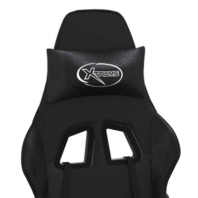 vidaXL Masujący fotel gamingowy z podnóżkiem, czarny, sztuczna skóra