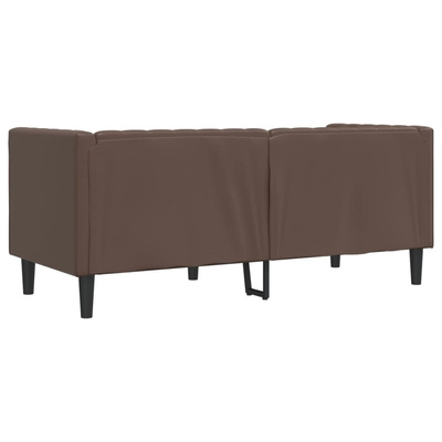 Sofa Chesterfield, 2-os., brązowa, tapicerowana sztuczną skórą