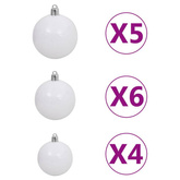 Sztuczna choinka z lampkami i bombkami, biała, 120 cm, PVC vidaXL
