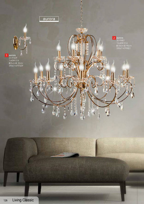 Żyrandol kryształowy francuskie złoto 88cm 15xE14 AURORA 30-99801