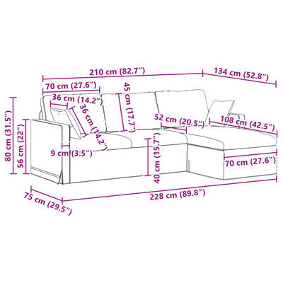 Sofa Ciemnoszary 228 x 134 x 80 cm Aksamit
