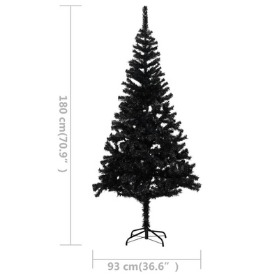 vidaXL Sztuczna choinka z lampkami i bombkami, czarna, 180 cm, PVC model standard