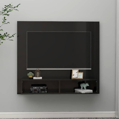 vidaXL Wisząca szafka pod TV, czarna, wysoki połysk, 102x23,5x90 cm