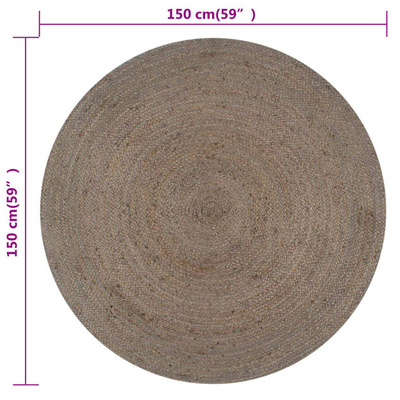 vidaXL Ręcznie wykonany dywanik z juty, okrągły, 150 cm, szary