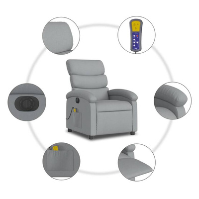 vidaXL Rozkładany fotel masujący, elektryczny, jasnoszary, tkanina