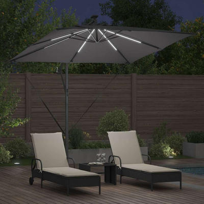 Parasol plażowy z paskami LED Antracyt 249 x 249 x 250 cm