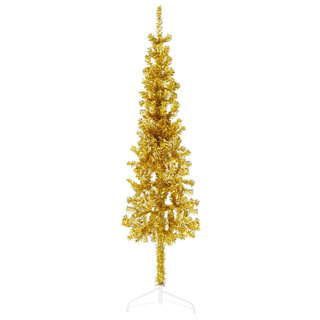 Smukła choinka połówka ze stojakiem, sztuczna, złota, 120 cm
