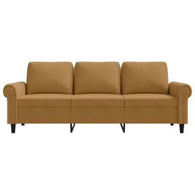 Sofa 3-osobowa, brązowa, 180 cm, tapicerowana aksamitem
