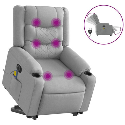 vidaXL Podnoszony fotel masujący, elektryczny, rozkładany, jasnoszary
