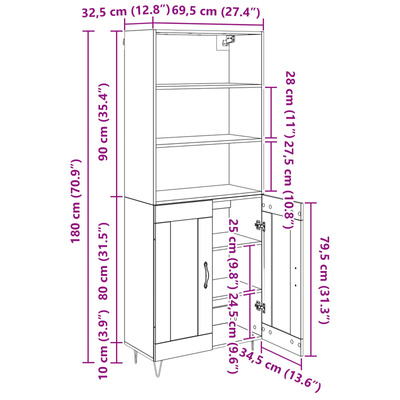 Highboard 2 szt. Stare drewno 69,5 x 34 x 180 cm