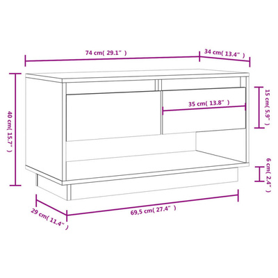 vidaXL Szafka pod TV, czarna, 74x34x40 cm, lite drewno sosnowe