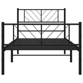 Metalowa rama łóżka z wezgłowiem i zanóżkiem, czarna, 80x200 cm